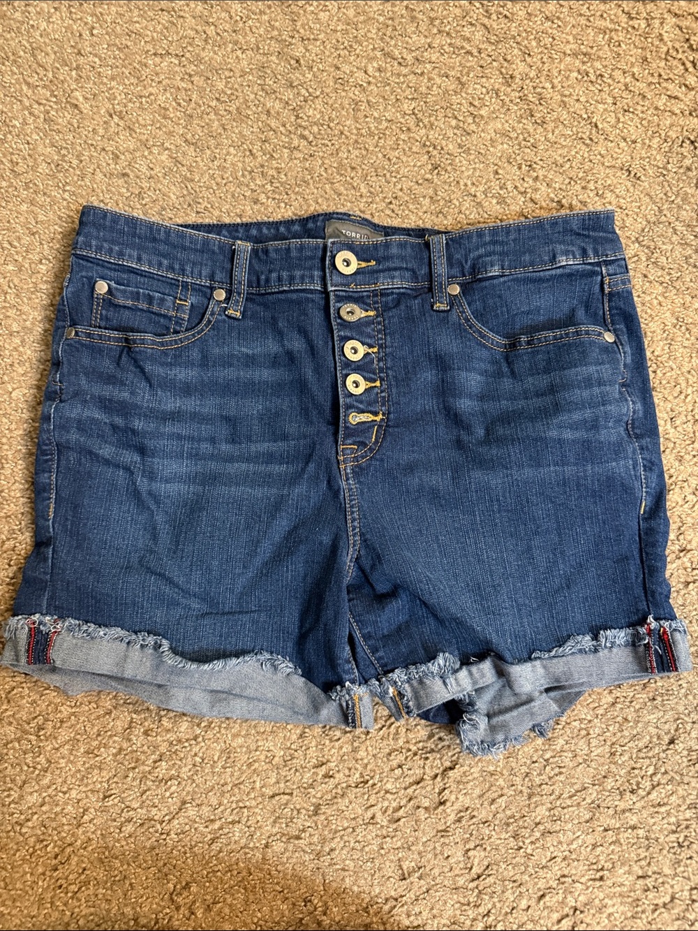 Torrid High Rise Dark Wash Denim Button-Front Women’s Shorts